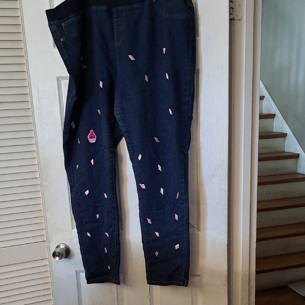 K Jordan Dark Blue Jeans with Pink Accents
